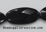 CAB321 15.5 inches 20*40mm faceted oval black agate gemstone beads