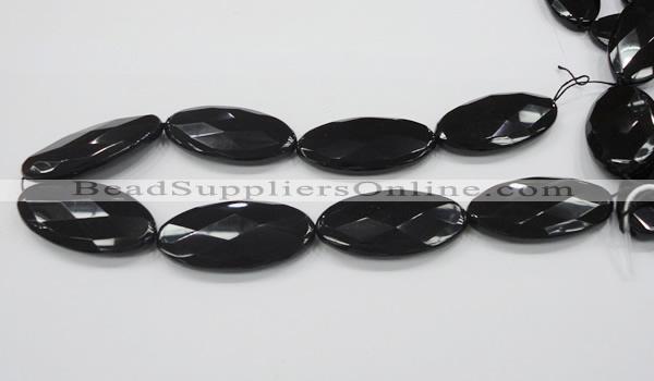 CAB322 15.5 inches 25*50mm faceted oval black agate gemstone beads