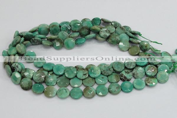 CAB33 15.5 inches 14mm faceted coin green grass agate gemstone beads