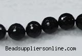 CAB344 15.5 inches 10mm faceted round black agate gemstone beads