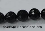 CAB345 15.5 inches 14mm faceted round black agate gemstone beads