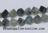 CAB400 15.5 inches 6*6mm inclined cube moss agate gemstone beads