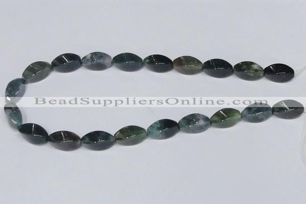 CAB422 15.5 inches 10*20mm twisted rice moss agate gemstone beads