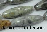 CAB565 15.5 inches 12*40mm rice silver needle agate gemstone beads