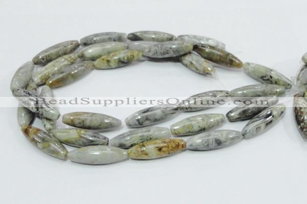 CAB565 15.5 inches 12*40mm rice silver needle agate gemstone beads