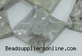 CAB584 15.5 inches 30*30mm wavy diamond silver needle agate beads