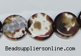 CAB627 15.5 inches 15mm flat round leopard skin agate beads wholesale