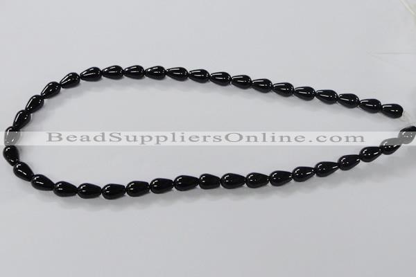 CAB733 15.5 inches 7*10mm teardrop black agate gemstone beads