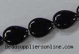 CAB746 15.5 inches 12*16mm flat teardrop black agate gemstone beads