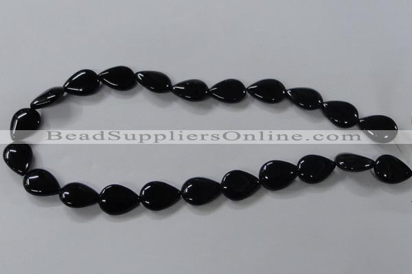 CAB747 15.5 inches 13*18mm flat teardrop black agate gemstone beads