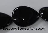 CAB748 15.5 inches 22*30mm flat teardrop black agate gemstone beads