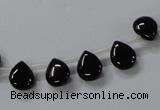 CAB753 15.5 inches 8*10mm top-drilled flat teardrop black agate beads