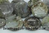 CAB76 15.5 inches 20mm flat round silver needle agate gemstone beads