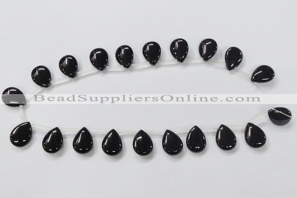 CAB772 15.5 inches 15*20mm top-drilled flat teardrop black agate beads