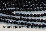 CAB781 15.5 inches 3mm faceted round black agate gemstone beads