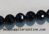 CAB784 15.5 inches 12mm faceted round black agate gemstone beads