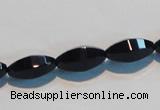 CAB793 15.5 inches 8*16mm faceted rice black agate gemstone beads