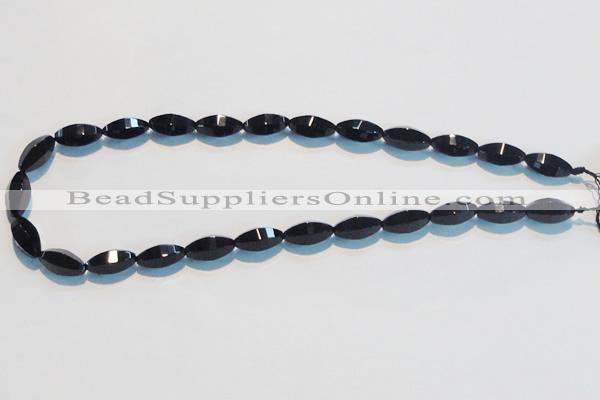 CAB793 15.5 inches 8*16mm faceted rice black agate gemstone beads