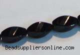 CAB796 15.5 inches 8*16mm faceted & twisted rice black agate beads