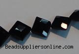 CAB803 15.5 inches 10*10mm faceted diamond black gemstone agate beads