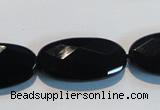 CAB808 15.5 inches 15*30mm faceted oval black gemstone agate beads