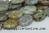 CAB81 15.5 inches 12*16mm oval silver needle agate gemstone beads