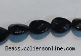 CAB811 15.5 inches 10*14mm faceted & flat teardrop black agate beads