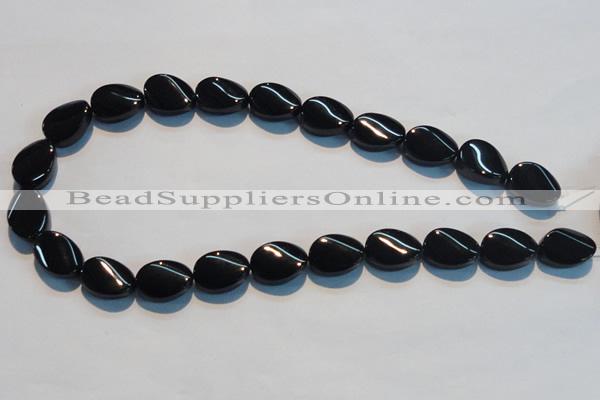 CAB814 15.5 inches 13*18mm twisted oval black agate gemstone beads