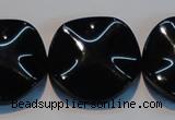 CAB827 15.5 inches 30mm wavy coin black agate gemstone beads wholesale