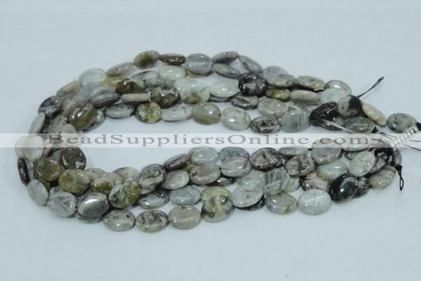 CAB90 15.5 inches 12*16mm oval silver needle agate gemstone beads