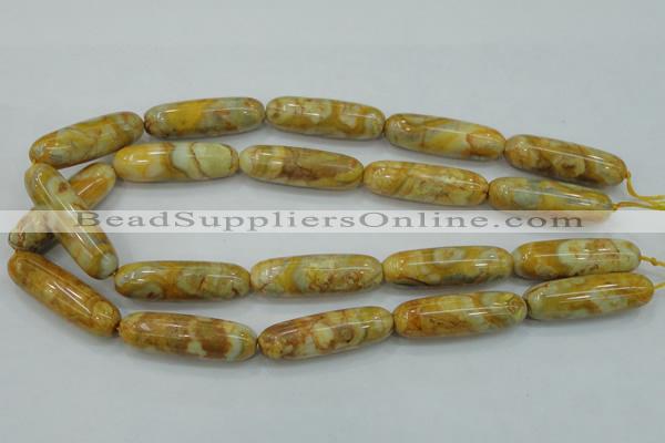 CAB939 15.5 inches 13*40mm rice yellow crazy lace agate beads wholesale