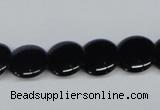 CAB982 15.5 inches 14mm flat round black agate gemstone beads wholesale