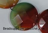 CAG1082 15.5 inches 35mm faceted coin rainbow agate beads