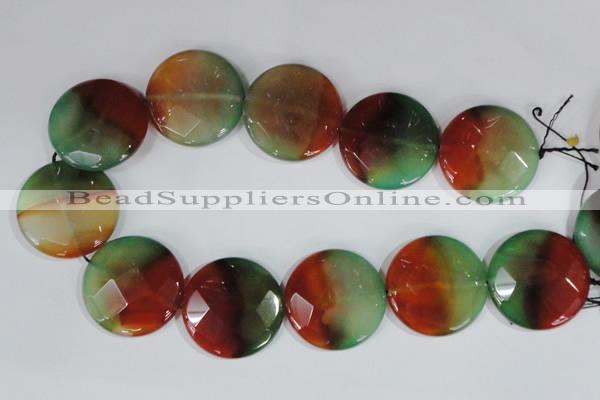 CAG1082 15.5 inches 35mm faceted coin rainbow agate beads