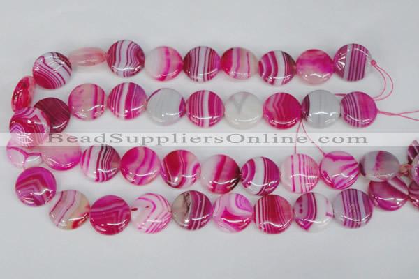 CAG1171 15.5 inches 20mm flat round line agate gemstone beads