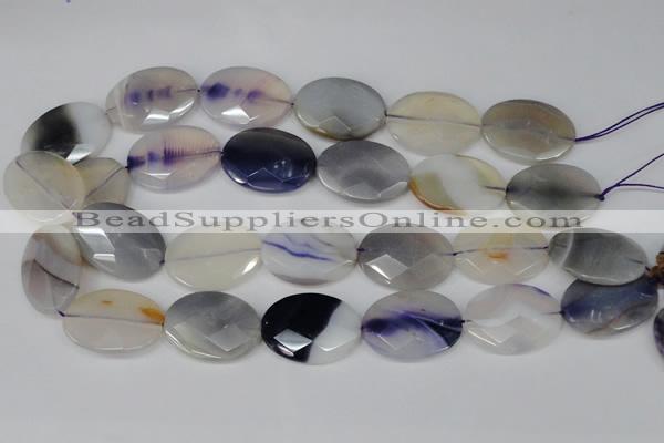 CAG1258 15.5 inches 20*30mm faceted oval line agate gemstone beads