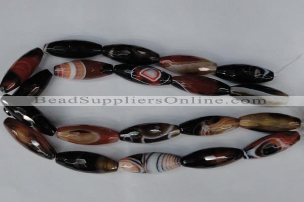 CAG1362 15.5 inches 13*38mm faceted rice line agate gemstone beads