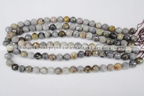 CAG1423 15.5 inches 10mm faceted round silver needle agate beads