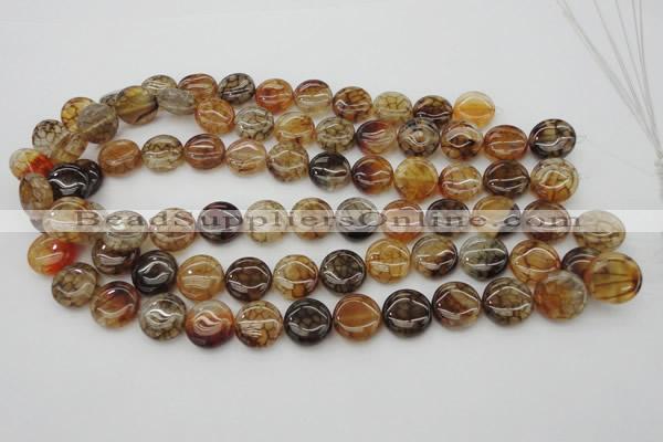 CAG1461 15.5 inches 15mm flat round dragon veins agate beads