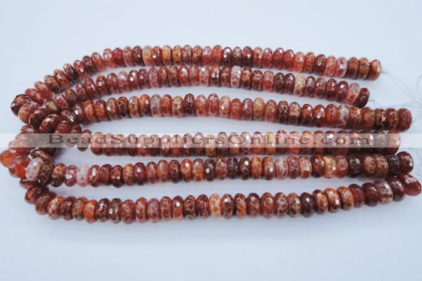 CAG1492 15.5 inches 6*12mm faceted rondelle natural fire agate beads