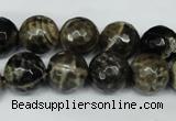 CAG1540 15.5 inches 12mm faceted round fire crackle agate beads