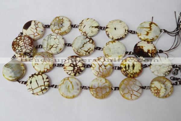 CAG1571 15.5 inches 25mm coin fire crackle agate beads wholesale