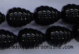 CAG1691 15.5 inches 15*20mm carved teardrop black agate beads