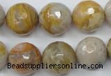 CAG1835 15.5 inches 16mm faceted round bamboo leaf agate beads