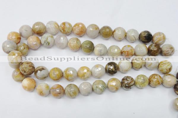 CAG1835 15.5 inches 16mm faceted round bamboo leaf agate beads