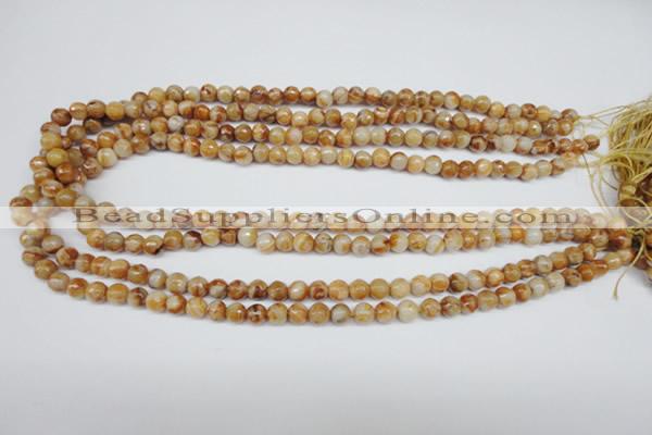 CAG1885 15.5 inches 6mm faceted round lemon crazy lace agate beads