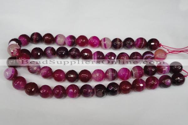 CAG2089 15.5 inches 14mm faceted round fuchsia line agate beads