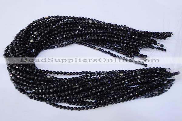 CAG2312 15.5 inches 4mm faceted round black line agate beads