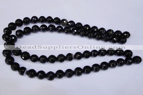 CAG2316 15.5 inches 12mm faceted round black line agate beads