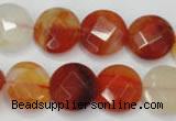 CAG2394 15.5 inches 16mm faceted coin red agate beads wholesale